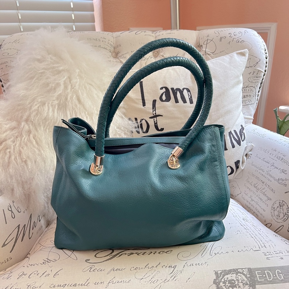 Cole Haan Green Pebble Leather Satchel Never Used